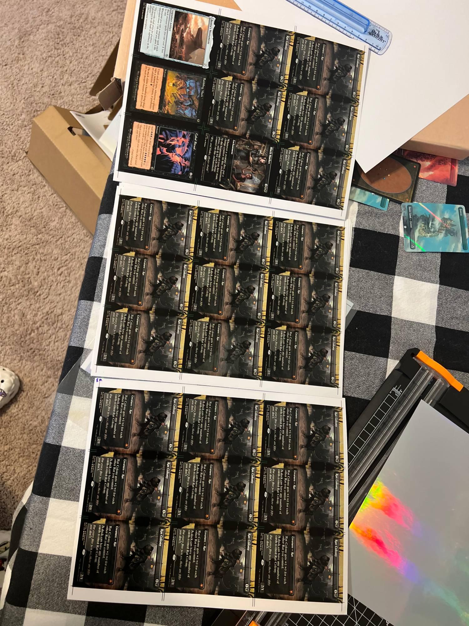 Cutting day. Three sheets of Rat Colony, because somebody's building forty rats.